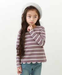 17%OFF】裾スカラップ 先染めボーダー ストレッチ 長袖Tシャツ | 子供