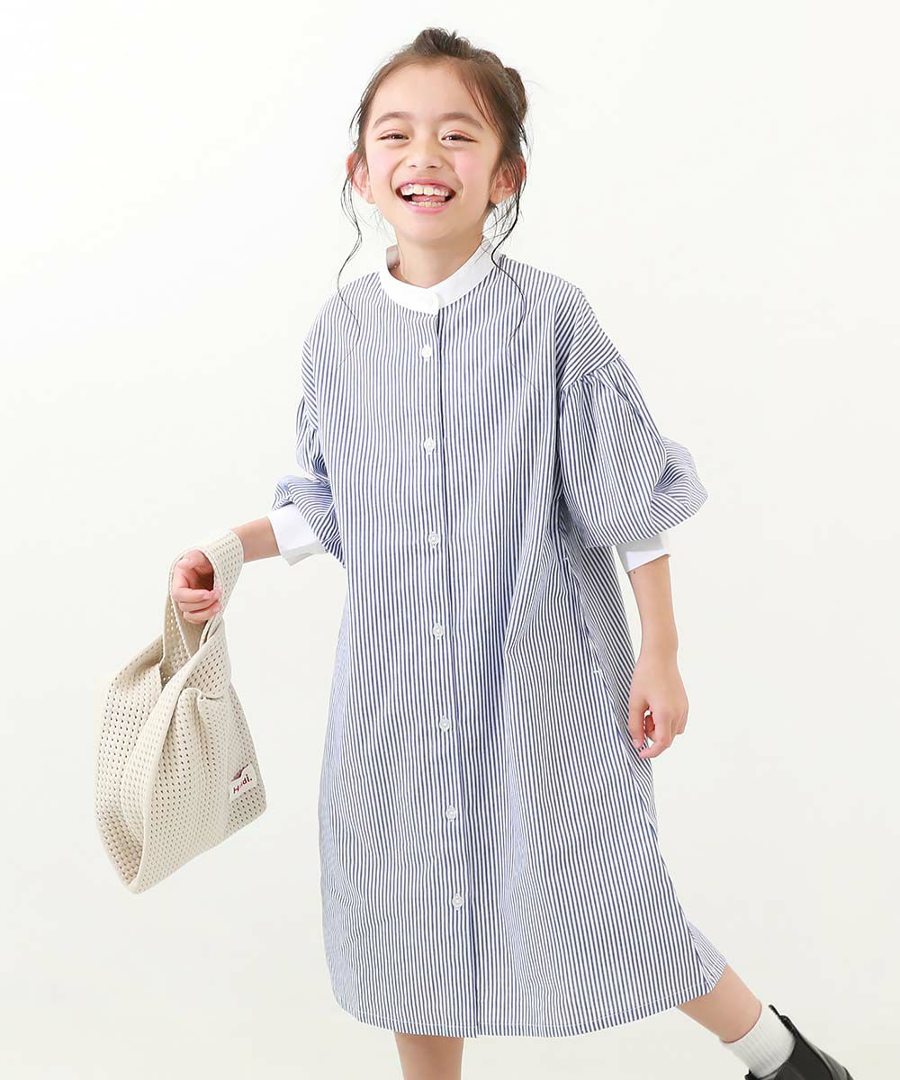 23%OFF】2WAY ボリュームスリーブ ストライプシャツワンピース | 子供 