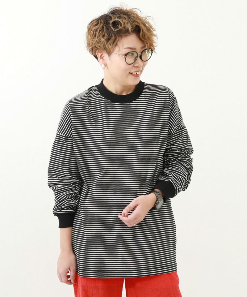 17%OFF】ボーダー ビッグシルエット 袖リブ 大人 長袖Tシャツ | 子供服