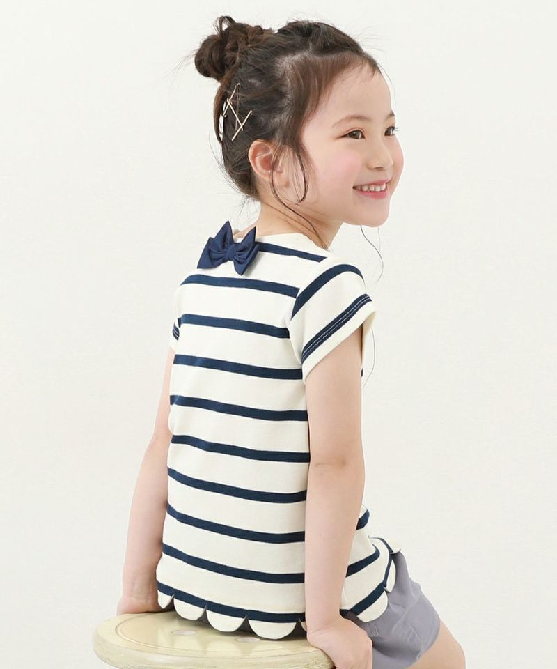 35OFF】裾スカラップ 先染めボーダー ストレッチ 半袖Tシャツ 子供服の通販 デビロック公式サイト