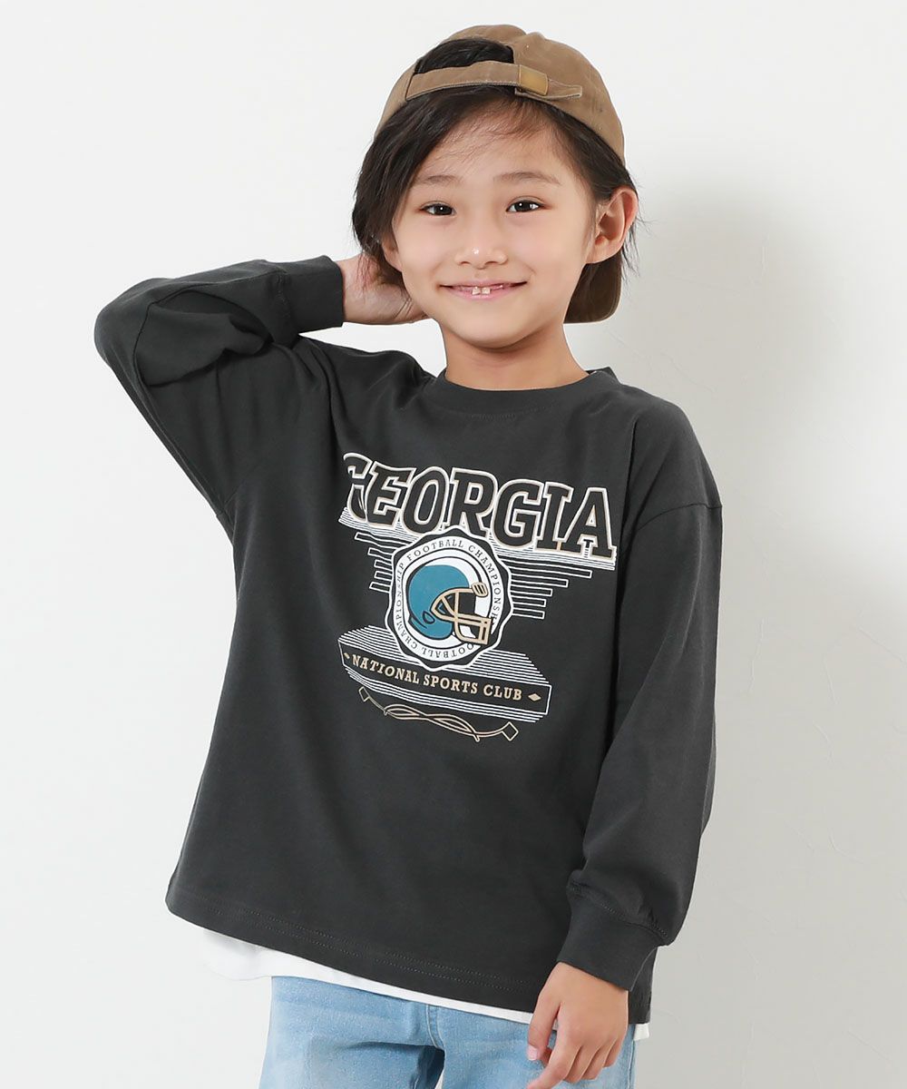 9%OFF】綿100% デビラボ BIGシルエット プリント袖リブ 長袖Tシャツ 
