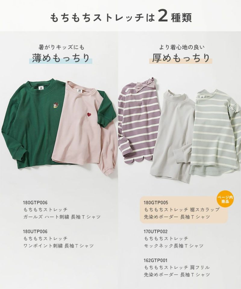 22%OFF】もちもちストレッチ 裾スカラップ 先染めボーダー 長袖Tシャツ