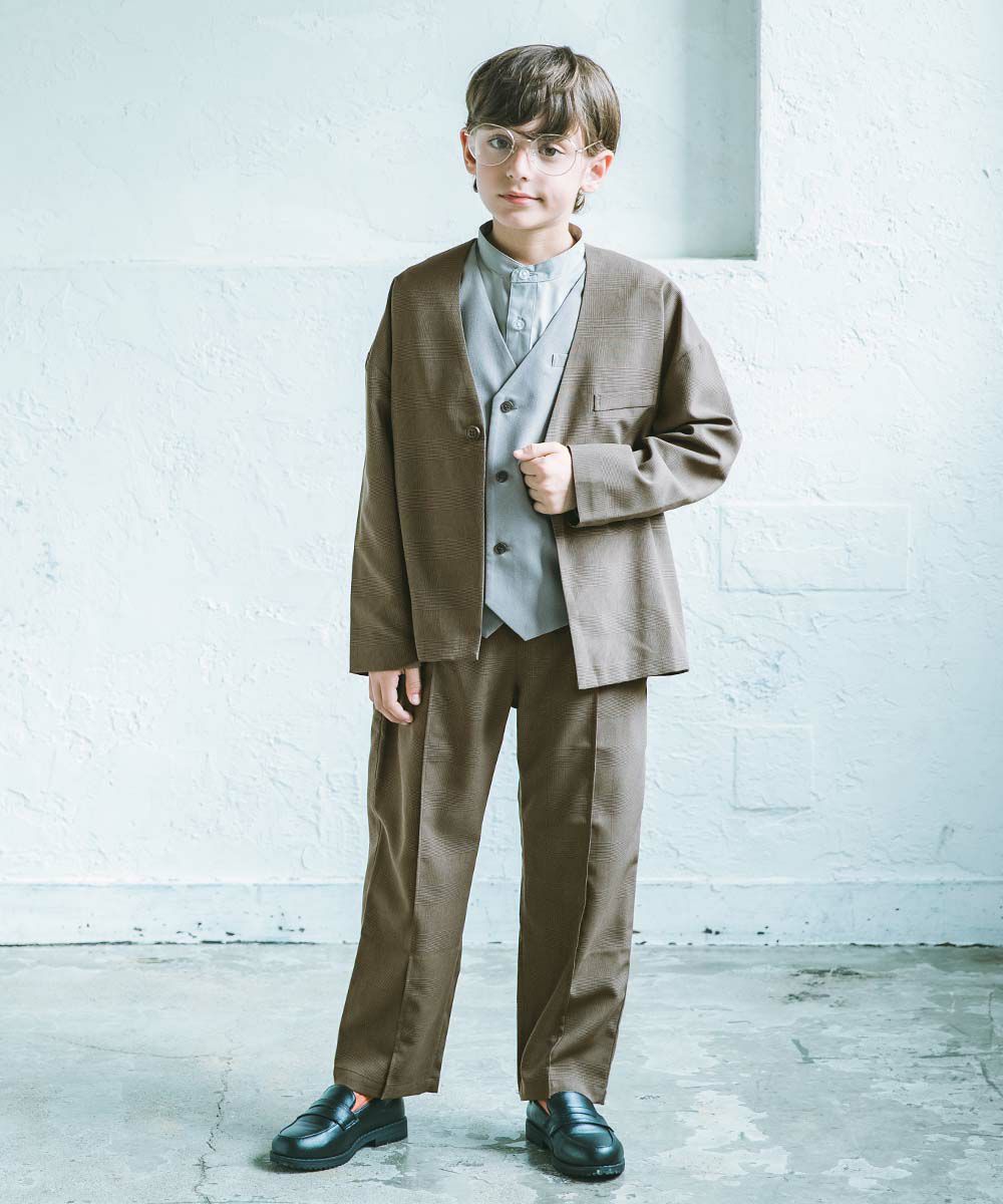 12%OFF】フォーマル チェック柄 ノーカラージャケット セットアップ  