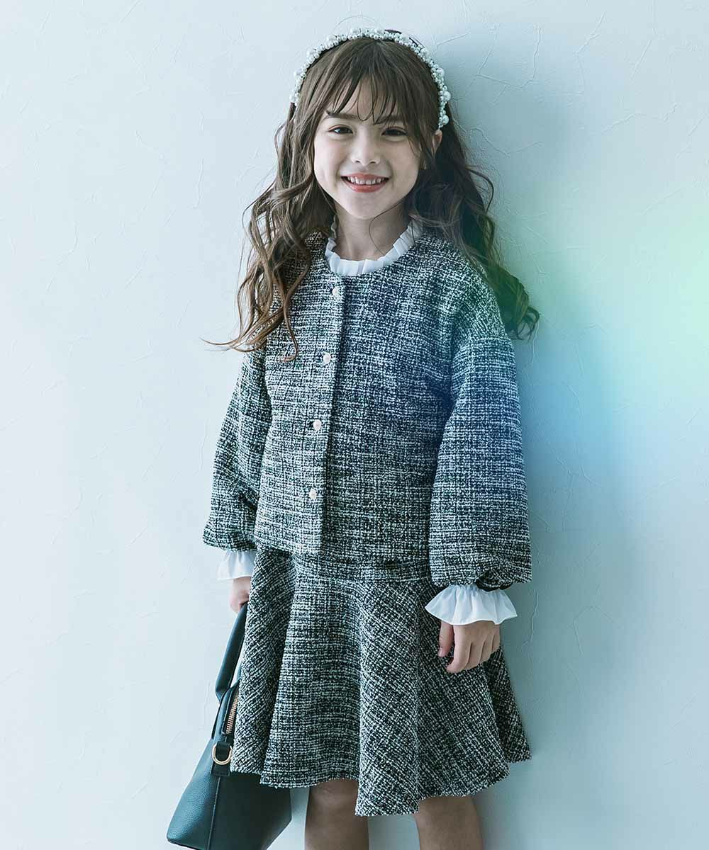 フォーマル ガールズノーカラー ツイードセットアップ | 子供服の通販  