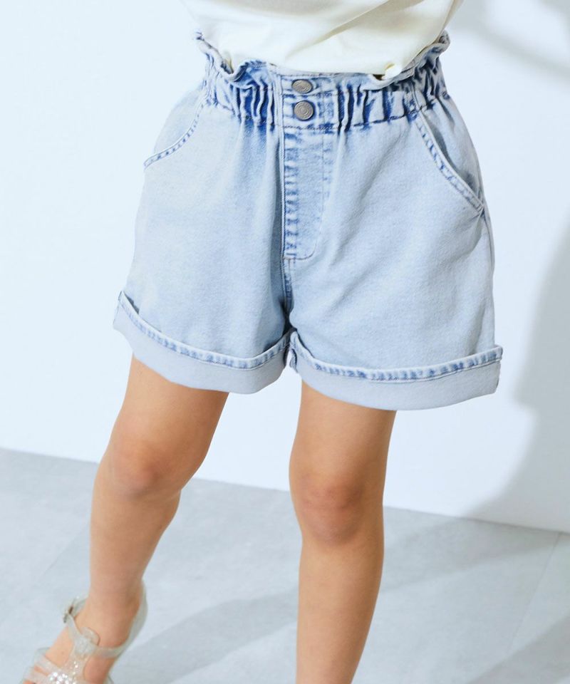 楽デニム ハイウエスト フリルショートパンツ | 子供服の通販
