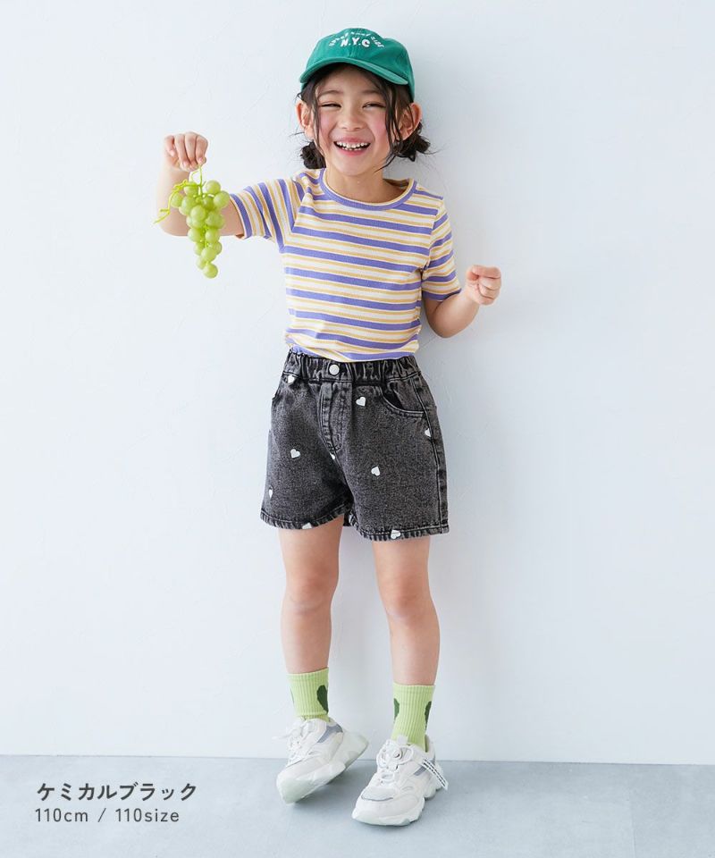 一部予約】ハート刺繍 デニムショートパンツ | 子供服の通販