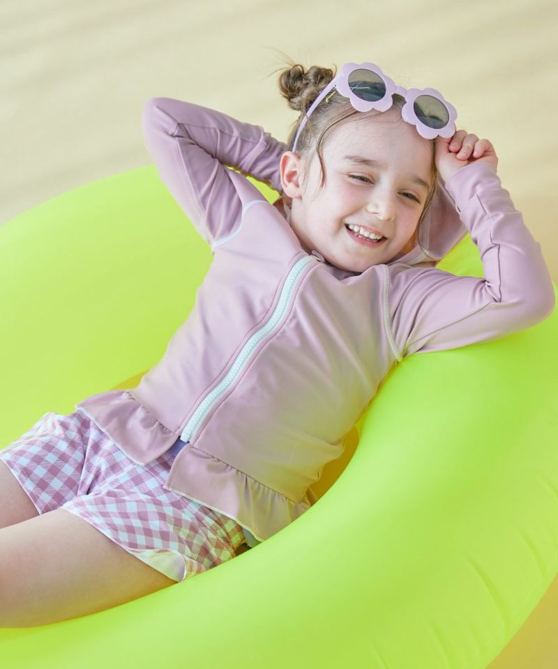 UVケア付き　長袖　ポロシャツ　フリル　スカート　セットアップ　サイズL 新品 UVカット 裾フリル 長袖ジップラッシュガード | 子供服の通販