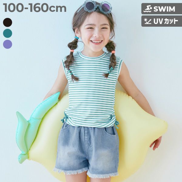 P10倍】UVカット 服っぽく着られる ボーダーT&デニムパンツ水着 3P 