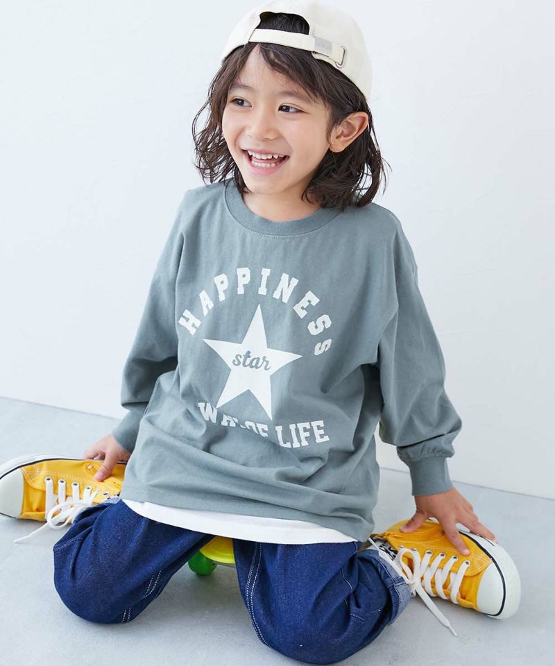 最大30%OFF】綿100％ デビラボ BIGシルエット プリント袖リブ 長袖T